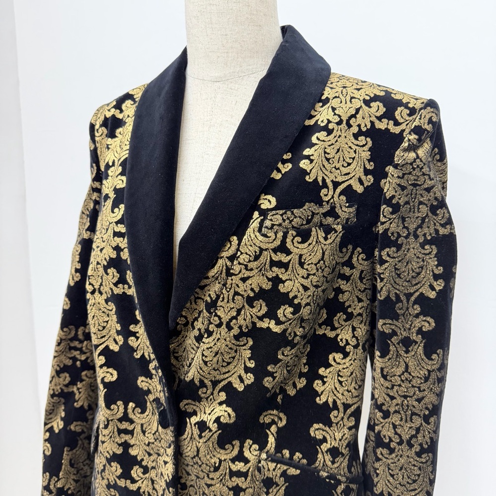 7 for all Mankind Black Gold Brocade Blazer Maximalist Retro Womans Size S - Picture 2 of 16